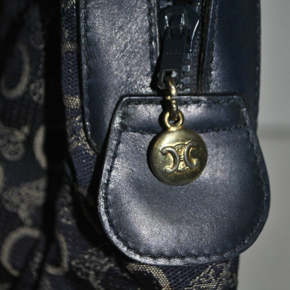 Vintage Celine Logo macadam navy blue boston satchel hand held handbag USED - Picture 10 of 10